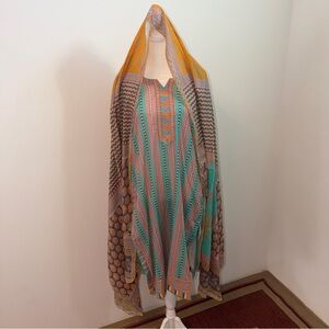 3PC Multicolor Striped Pakistani Suit Teal Mustard Size Large